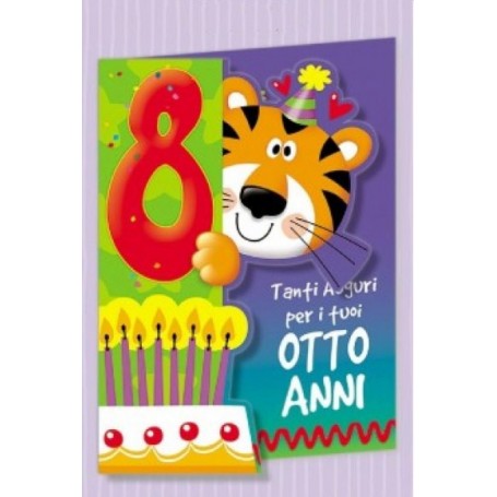Biglietto buon Compleanno Animalotti 8 anni