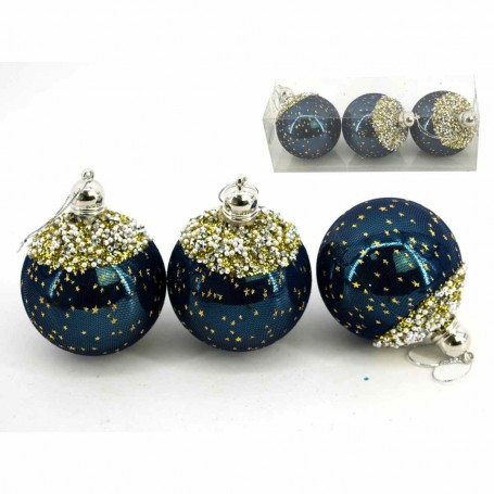 Set 3 sfere di Natale Blu e Stelle 8cm