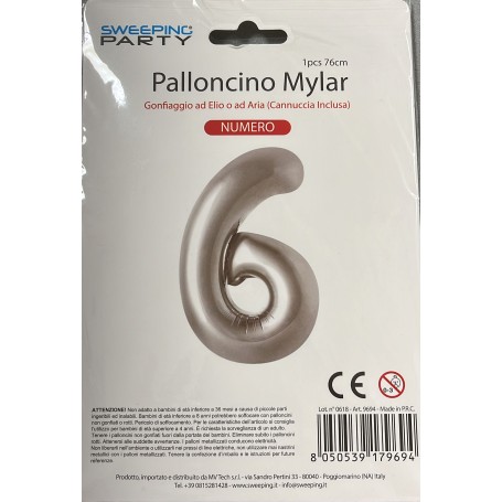 Mylar palloncino n°6 argento 76cm