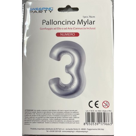 Mylar palloncino n°3 argento 76cm