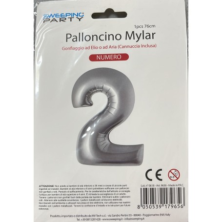 Mylar palloncino n°2 argento 76cm
