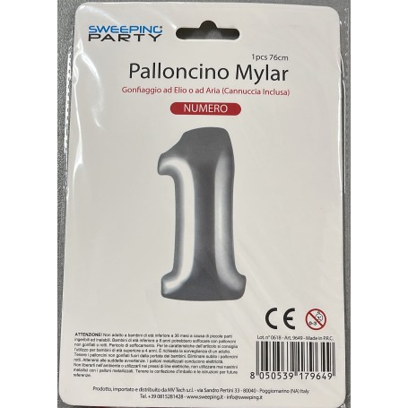 Mylar palloncino n°1 argento 76cm