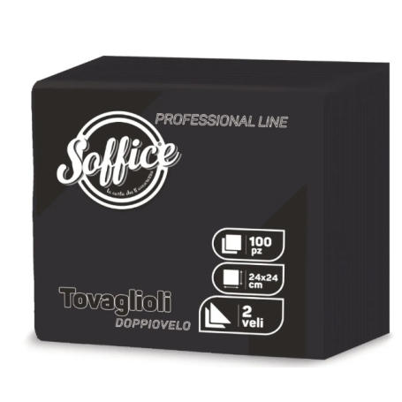 Soffice Tovagliolo Nero 24x24 2 veli 100pz